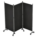 Paravent 3 Panneaux sur Roulettes Tissu Noir 259 x 183 cm