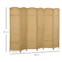 Paravent 6 Panneaux Tressé Polypropylène Naturel Cadre Bois de Pin 240 x 170 cm