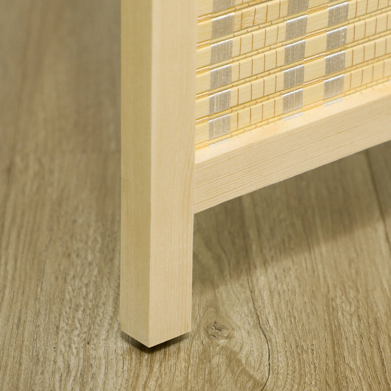 Paravent 4 Panneaux Bambou Tissé Naturel Cadre Bois de Pin 180 x 180 cm