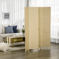 Paravent 4 Panneaux Tressé Naturel Cadre Bois 159,5 x 169,5 cm