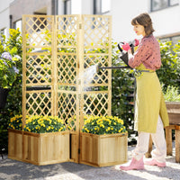 Paravent extérieur treillis bois 3 panneaux avec 4 jardinières, dimensions 133 x 165 cm