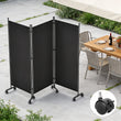 Paravent 3 Panneaux sur Roulettes Tissu Noir 259 x 183 cm