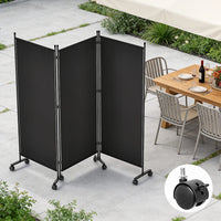 Paravent 3 Panneaux sur Roulettes Tissu Noir 259 x 183 cm