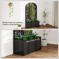 Jardinière métal avec treillis feuilles arqué noir, pour un jardin