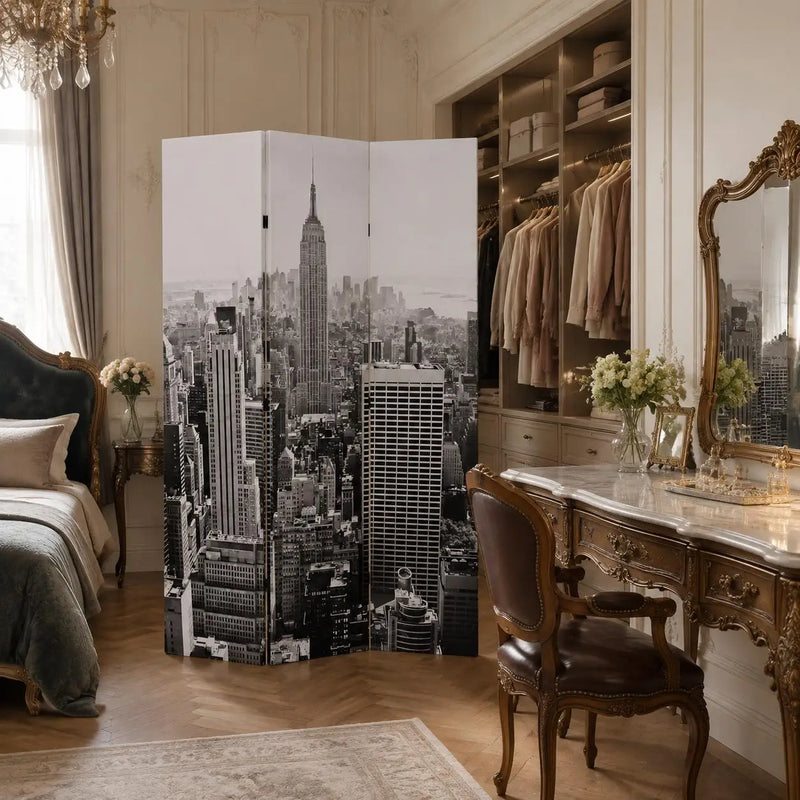Paravent 3 Panneaux Imprimé New York Noir et Blanc 120 x 170 cm