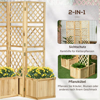 Paravent extérieur treillis bois 3 panneaux avec 4 jardinières, pour décorer un extérieur