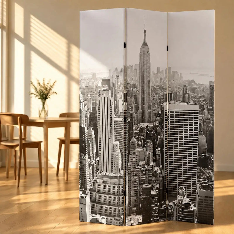 Paravent 3 Panneaux Imprimé New York Noir et Blanc 120 x 170 cm