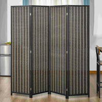 Paravent 4 Panneaux Bambou Tressé Noir Cadre Bois de Pin 180 x 180 cm