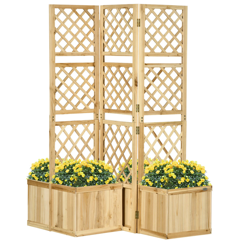 Paravent extérieur treillis bois 3 panneaux avec 4 jardinières, pour une terrasse