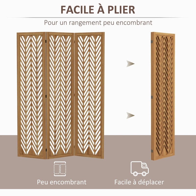 Paravent 3 Panneaux Bois Paulownia Ajouré Chevrons Miel 120 x 170 cm