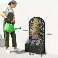 Jardinière métal avec treillis feuilles arqué noir, pour préserver son intimité dehors