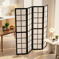 Paravent Japonais 4 Panneaux Bois Noir 160 x 170 cm