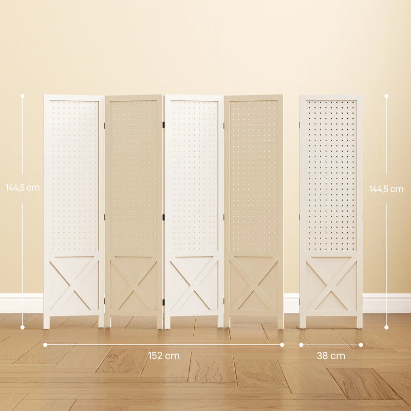 Paravent 4 Panneaux Perforés Bois Blanc Motif X 152 x 144,5 cm