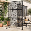 Paravent Extérieur Métal Noir Feuilles Tropicales 122 x 198 cm