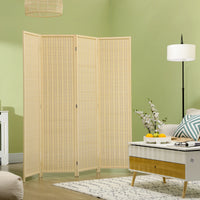 Paravent 4 Panneaux Bambou Tissé Naturel Cadre Bois de Pin 180 x 180 cm
