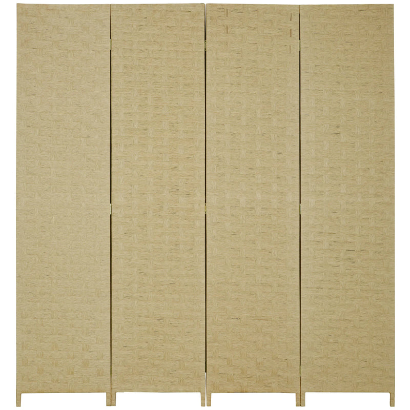 Paravent 4 Panneaux Tressé Naturel Cadre Bois 159,5 x 169,5 cm