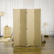 Paravent 4 Panneaux Tressé Naturel Cadre Bois 159,5 x 169,5 cm
