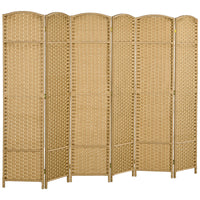 Paravent 6 Panneaux Tressé Polypropylène Naturel Cadre Bois de Pin 240 x 170 cm