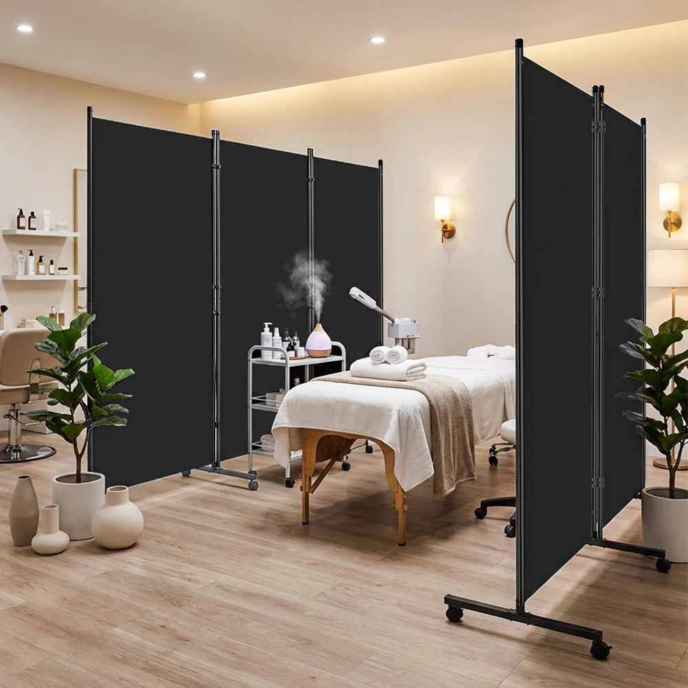 Paravent 3 Panneaux sur Roulettes Tissu Noir 259 x 183 cm