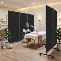 Paravent 3 Panneaux sur Roulettes Tissu Noir 259 x 183 cm