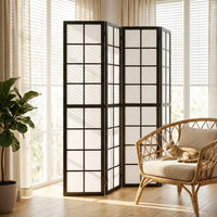 Paravent Japonais 4 Panneaux Bois Noir 160 x 170 cm