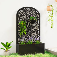 Jardinière métal avec treillis feuilles arqué noir, pour un balcon