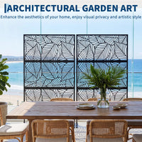 Paravent extérieur métal noir feuilles tropicales, pour une terrasse