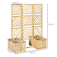 Paravent extérieur treillis bois 3 panneaux avec 4 jardinières, pour un jardin