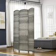 Paravent 3 Panneaux Tressé Gris Cadre Bois Sommets Arqués 135 x 180 cm