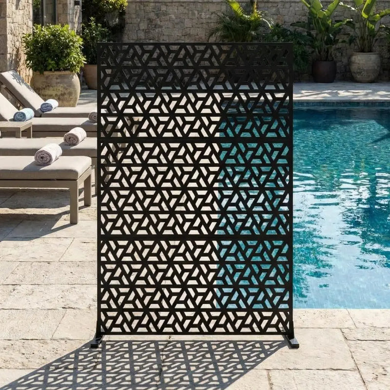 Paravent Extérieur Métal Ajouré Triangles Croix Noir ou Blanc 119 x 183 cm