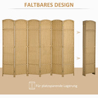 Paravent 6 Panneaux Tressé Polypropylène Naturel Cadre Bois de Pin 240 x 170 cm