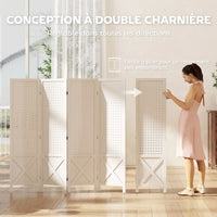 Paravent 4 Panneaux Perforés Bois Blanc Motif X 152 x 144,5 cm