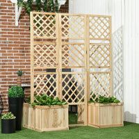 Paravent extérieur treillis bois 3 panneaux avec 4 jardinières