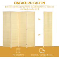 Paravent 4 Panneaux Bambou Tissé Naturel Cadre Bois de Pin 180 x 180 cm