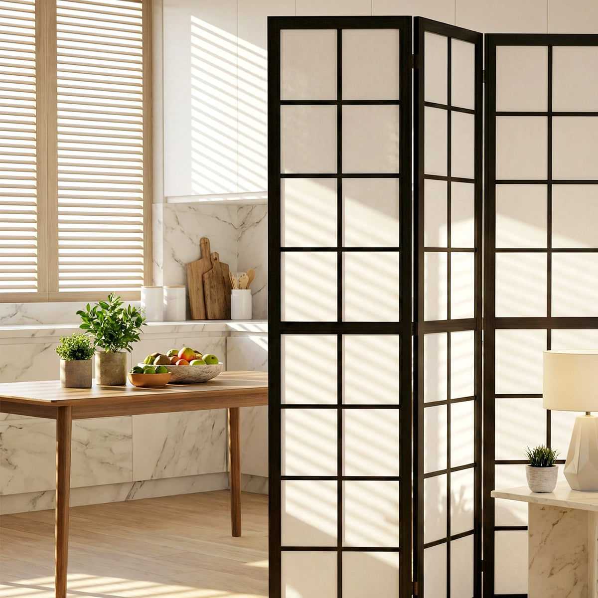 Paravent Japonais 4 Panneaux Bois Noir 160 x 170 cm