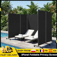 Paravent 3 Panneaux sur Roulettes Tissu Noir 259 x 183 cm