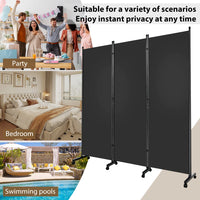 Paravent 3 Panneaux sur Roulettes Tissu Noir 259 x 183 cm