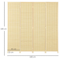 Paravent 4 Panneaux Bambou Tissé Naturel Cadre Bois de Pin 180 x 180 cm