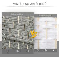 Paravent 3 Panneaux Tressé Gris Cadre Bois Sommets Arqués 135 x 180 cm