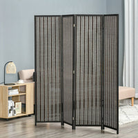 Paravent 4 Panneaux Bambou Tressé Noir Cadre Bois de Pin 180 x 180 cm