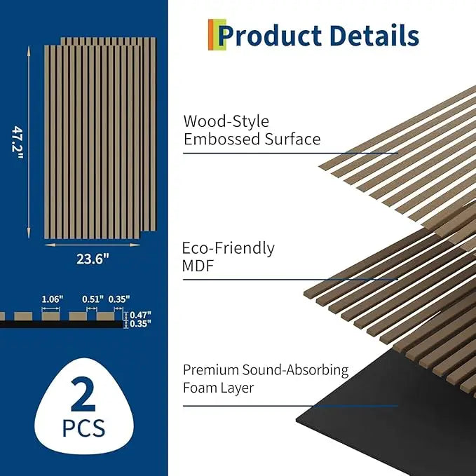 Panneau Acoustique Bois Finition Noyer 120 x 30 ou 120 x 60 cm