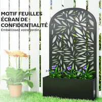 Jardinière métal avec treillis feuilles arqué noir, pour une terrasse
