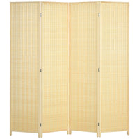 Paravent 4 Panneaux Bambou Tissé Naturel Cadre Bois de Pin 180 x 180 cm