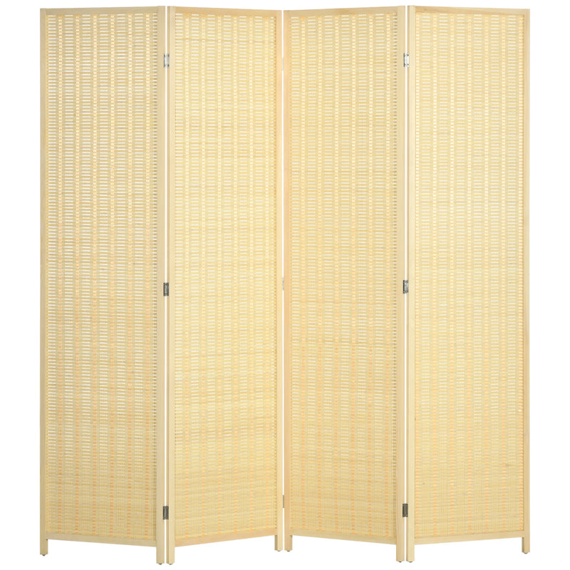 Paravent 4 Panneaux Bambou Tissé Naturel Cadre Bois de Pin 180 x 180 cm
