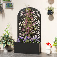 Jardinière métal avec treillis feuilles arqué noir