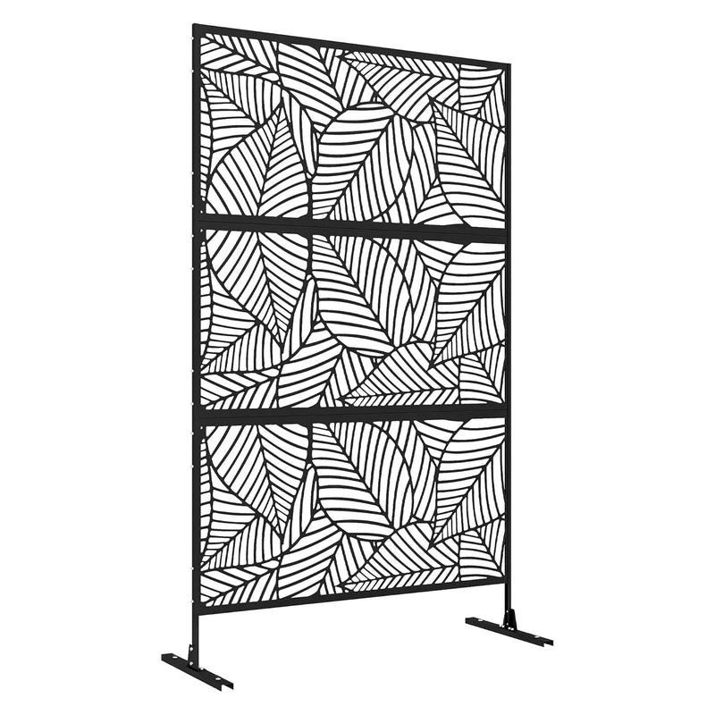 Paravent extérieur métal noir feuilles tropicales, pour un jardin