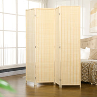 Paravent 4 Panneaux Bambou Tissé Naturel Cadre Bois de Pin 180 x 180 cm