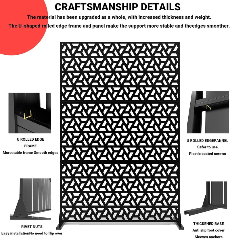 Paravent Extérieur Métal Ajouré Triangles Croix Noir ou Blanc 119 x 183 cm