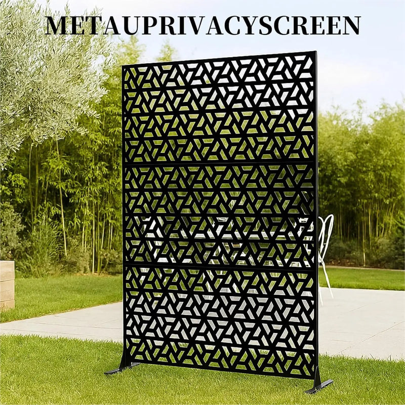 Paravent Extérieur Métal Ajouré Triangles Croix Noir ou Blanc 119 x 183 cm
