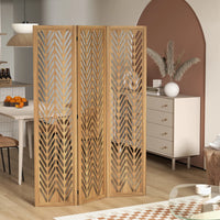 Paravent 3 Panneaux Bois Paulownia Ajouré Chevrons Miel 120 x 170 cm